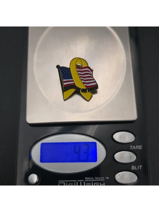 Support Our Troops Yellow Ribbon & US Flag Enamel Lapel Pin A7355 - Picture 5 of 5